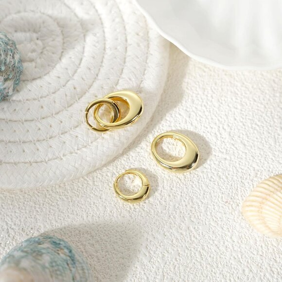 Gold Hoop Earrings for Women - 18K Gold Plated Paperclip Link Lightweight Drop D - Picture 2 of 7